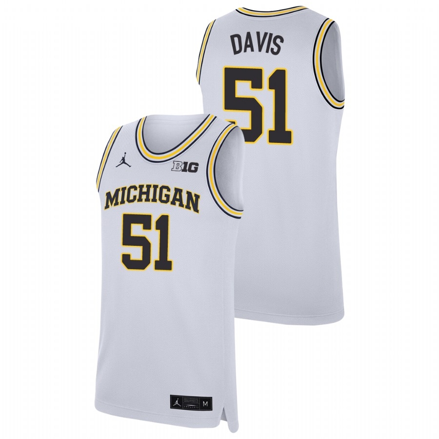 Michigan Wolverines Men's NCAA Austin Davis #51 White Replica College Basketball Jersey MOC7649QY